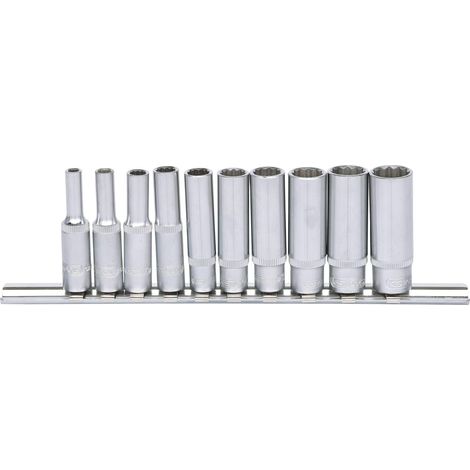Kstools – Jeu de douilles 1/4' 12 pans longues 10 pcs – Système FlankTraction – Normes DIN 3120/ISO 1174 – Finition satinée (1/4)