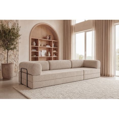 COSIMA - Canapé droit convertible tissu imprimé animalier 3 places Vert sapin (1/5)