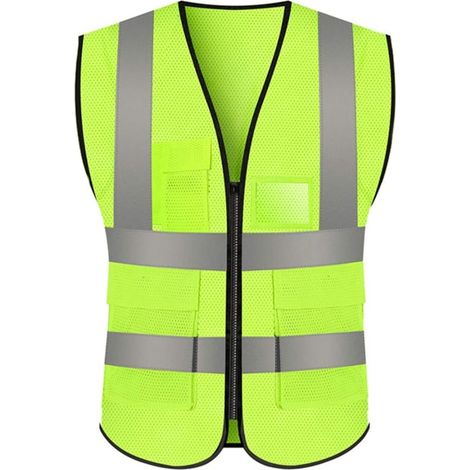 Jaune XXXL Gilet de sécurité Filet avec Poches et Fermeture éclair, Gilet Haute visibilité Filet Veste réfléchissante pour Hommes Femmes Adultes, Gilet avec zippé (1/5)