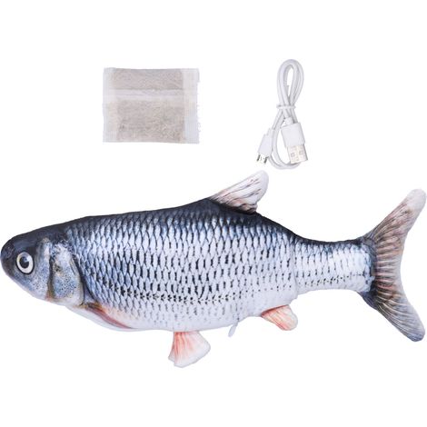 Jouet Chat Poisson Électrique en Peluche, Rechargeable USB avec Herbe à Chat, Simulation de Mouvement Automatique pour Félin (1/5)