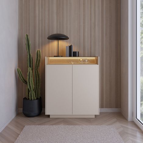 Cómoda Halane, Aparador 4 Estantes, Puertas Abatibles, 2 Puertas, 103x40x119h cm Beige (1/5)