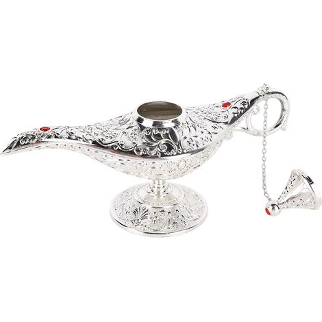 Lampe orientale vintage en métal argenté, décoration de table porte-bonheur pour salon, bureau, fête. (1/5)