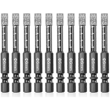 10-teiliges Diamantbohrer-Set, 6 mm, für Trockenbohrungen, geeignet für Keramik, Granit, Fliesen, Glas, Marmor, Ziegel und Stein – JXLGV (1/5)