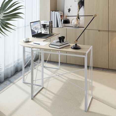 Eckschreibtisch L-Form aus MDF und Metall Weiß Eiche OKMYHOME (1/5)