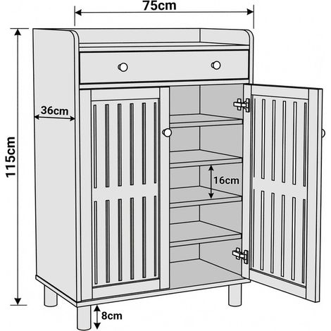 Wooden Shoe Cabinet with Drawer & 2 Doors, 5-Tier Adjustable Shelves Shoe Rack for Hallway Entryway Living Room