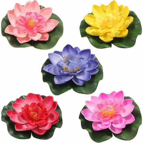 5pcs Artificial Water Lily Floating Lotus Flower Pond Home Wedding Decor 10cm (1/5)
