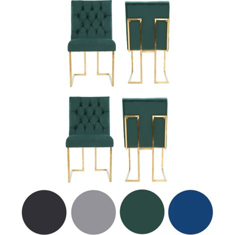 Set of 4 Green Siena Luxury Tufted Velvet Dining Chairs with Gold Frame & Legs - Modern Upholstered Accent Chair (1/5)