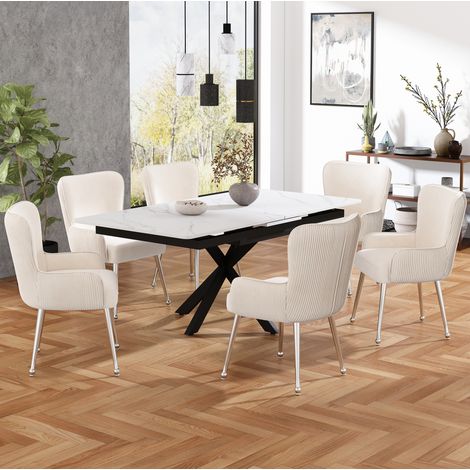 Sillas comedor con reposabrazos terciopelo beige 6 uds OKMYHOME (1/5)