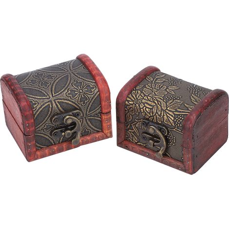 2 Pièces Mini Boîte de Rangement Vintage pour Bijoux Délicats en Bois Artisanal (1/5)