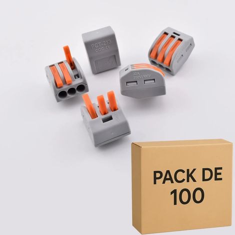 Alternative à Wago 222-413 – Pack 100 bornes à levier PCT-213 3 contacts 32A (1/5)