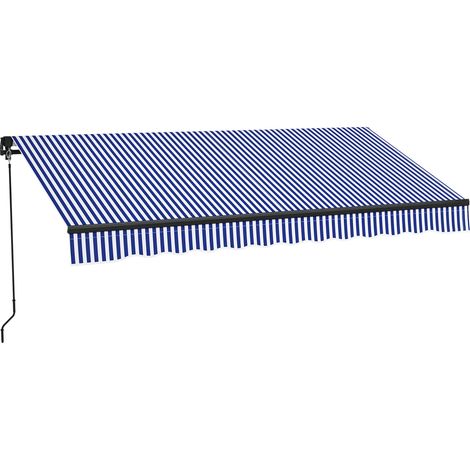 Store banne manuel rétractable store pour balcon inclinaison réglable manivelle cadre en aluminium polyester bleu blanc