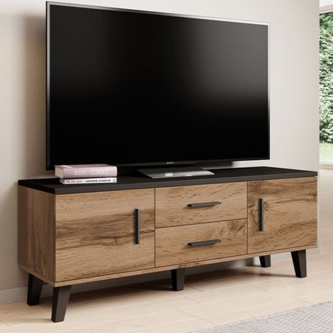 Meuble TV chêne & noir mat 140 cm Colin (1/4)