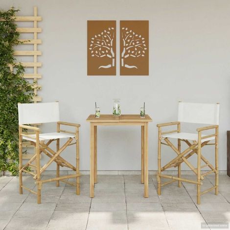 vidaXL Folding Director's Chair 2 pcs Natural and Cream White Bamboo