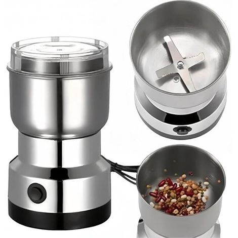 Moulin à café/moulin à grains électrique. Équipé d'un récipient et d'un mécanisme de broyage en acier inoxydable. Grande capacité de 100 g. Utilisation simplifiée grâce à un seul bouton. (1/5)