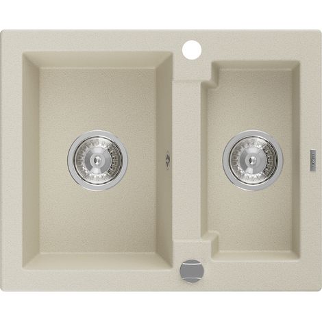 Mexen Carlos 1,5-Becken-Granitspüle 582 x 475 mm, Beige, Siphon chrom - 6518581500-69 (1/5)