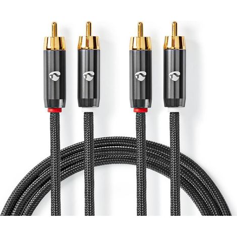 Cable de audio estereo 2x rca macho 2x rca macho chapado en oro 100m redondo gris gris con metal carton con ventana cubierta