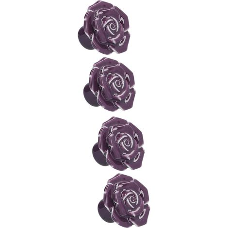 Lot de 4 poignées en céramique rose pour meubles de cuisine et armoires, style européen moderne et dessin animé, couleur violette (1/5)