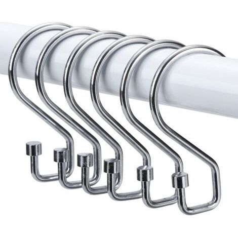 Shower Curtain Rings, Set of 12 Rust-Proof S-Shaped Hooks, Multi-Purpose Hooks for Shower Curtains, Kitchen Utensils, Clothes, Towels (Silver) (1/5)