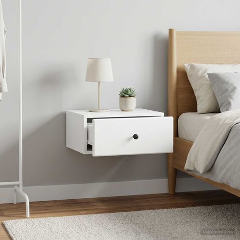 Lot de 2 tables de chevet murales avec tiroirs, bois blanc, 49 x 34,5 x 20 cm - PANGIVO (1/5)