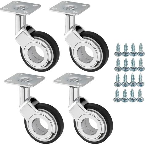 SOTECH 4 Stück Möbelrollen BERLIN Ø 60 mm chrom/schwarz ohne Bremse (Feststeller) inkl. Schraubenset Belastbarkeit bis 240 kg (60 kg pro Transportrolle)