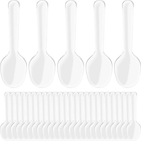 200 cuillères jetables en plastique transparent pour gelée, glace, gâteau, dessert et amuse-bouche-8.20X2.30X0.70CM-White (1/4)