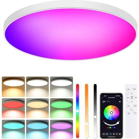 Plafonnier LED RGBIC, Plafonnier Connecté Rond 30cm, 24W 2700-6500K Dimmable Lampe de Plafond avec Télécommande et Contrôle APP, pour Chambre à Chambres, Salons, Couloir, Cuisine (1/5)