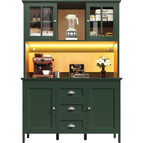 Armoires de cuisine hautes (120 x 40 x 179 cm), buffet, avec portes en verre brun et éclairage LED, vert (1/5)