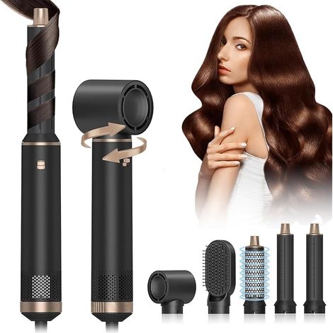 Sèche-cheveux 5 en 1 Air Styler, Brosse Soufflante Ionique avec 5 Têtes Interchangeables, Coanda Technologie, Brosse Lissante & Bouclante, Multistyler Chaud pour Cheveux Lissés Bouclés, Idée Cadeau Fe (1/5)
