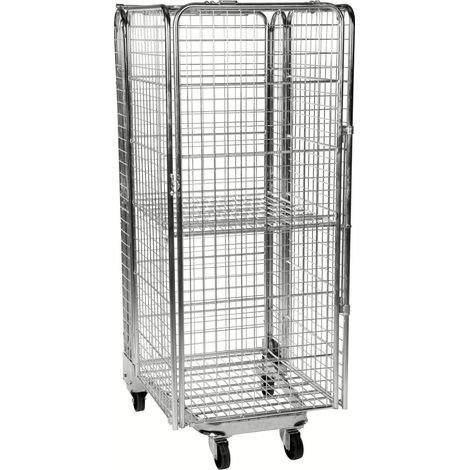 Kongamek Rollcontainer verzinkt 850x720x1770mm stapelbar mit Gitterboden und 4 Gitterwänden ohne Bremse