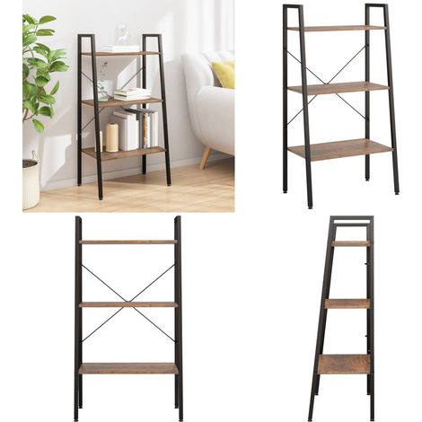 Standregal mit 3 Böden Dunkelbraun und Schwarz 56x35x108 cm - Bücherregal - Stehleuchte - Regal - Aufbewahrung - Home Office - Home & Living (1/5)