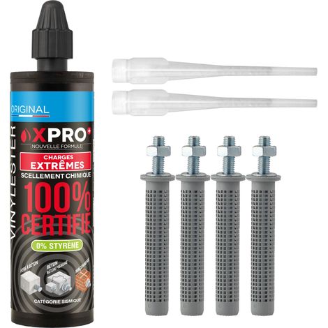 Scell-It – Kit scellement chimique 160ml béton – 4 tiges acier M8 et 4 tamis – Résine vinylester sans styrène pour charges lourdes – Application simple - PRO 160 ML TON