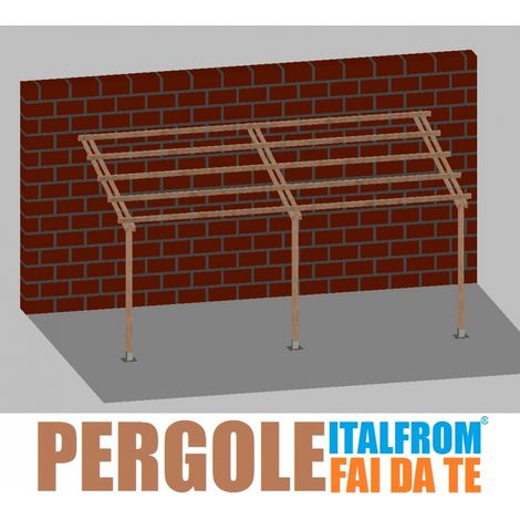 Pergola da Giardino Addossata in Legno di Pino Impregnato - mt 3 X 6 x 2,5h - con Supporti a Tassellare (1/4)