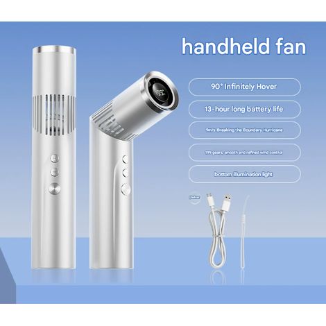 Mini ventilatore portatile 2 in 1 con luce, display digitale, tracolla, design a rossetto e torcia integrata.