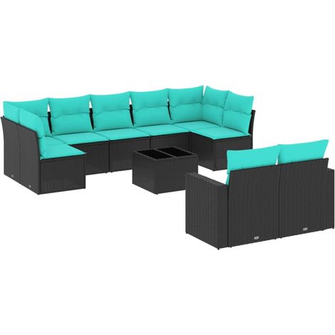 vidaXL Set Divani da Giardino 10 pz con Cuscini Nero in Polyrattan (1/5)