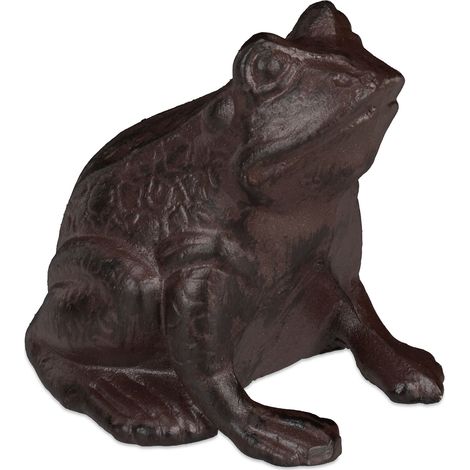 3 x Gartenfigur Frosch, sitzend, aus Gusseisen, antike Optik, wetterfest, Gartendeko, Balkon, Froschfigur, braun
