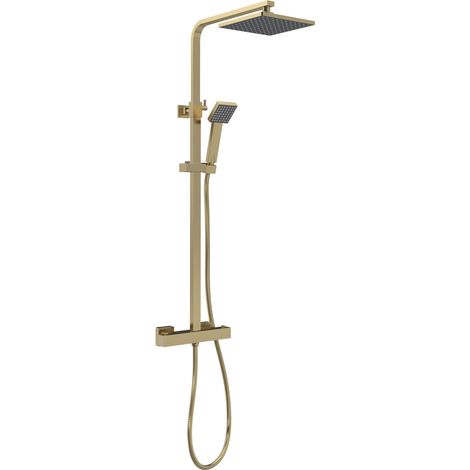 Balterley Swinscoe Square Thermostatic Shower Kit with Fixed Head and Adjustable Handset - Brushed Brass