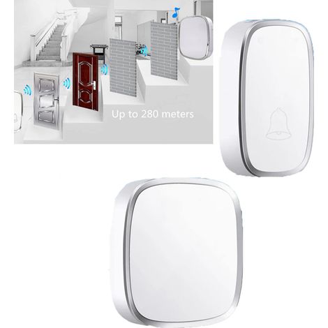 Sonnette sans fil, alimentée par batterie, 32 mélodies, 4 niveaux de volume, voyant LED, pour la maison ou le bureau (1 récepteur, 1 émetteur) (1/5)