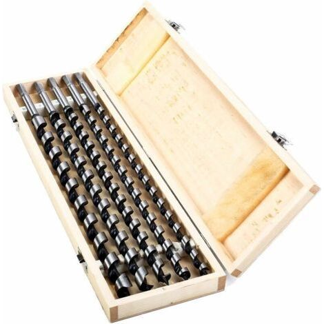 Jeu de forets à bois long jeu de forets serpent 460mm 5 pièces dans coffret en bois foret à bois perceuse à poutre foret hélicoïdal jeu de forets Ø-12/14/16/18/20mm, Ensoleillé (1/5)