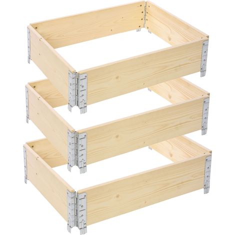 Garronda Carré Potager modulable en Bois Naturel 80x60x20 cm – Jardinière extérieure en palettes, empilable et Pliable, pour Jardin, Plantes, Fleurs, Herbes, Fruits et légumes GD-0141, 3 pièces