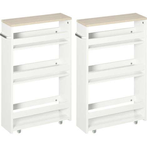 Lot de 2 chariots de rangement - kleankin - MDF - 48x15x80cm - Blanc (1/5)