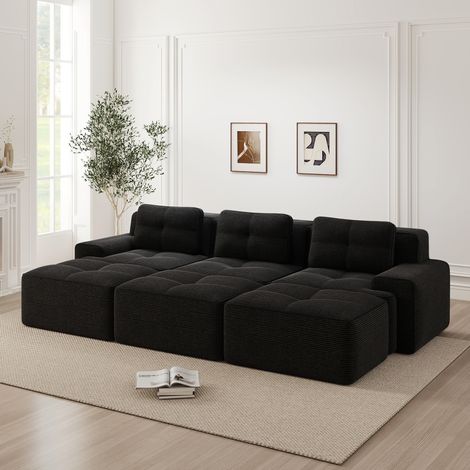 REDOM - Canapé modulable sans armature, confort nuageux, tissu corduroy, noir (1/5)