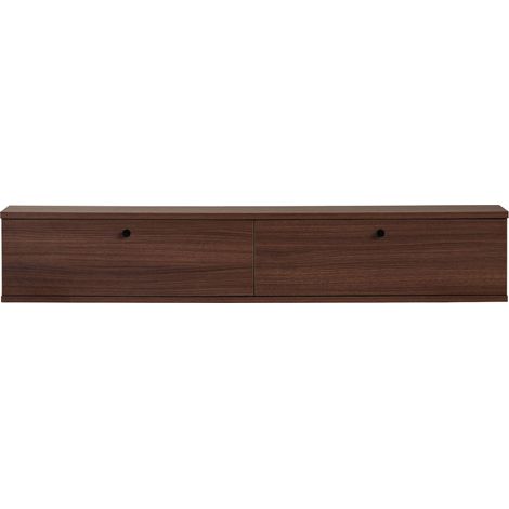 Meuble tv suspendu 2 portes en bois L140cm - Bois foncé - Yara (1/5)