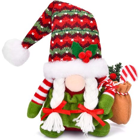 1 Figurine de Lutin, 34 cm, Peluche Rayée, Remplissage Sable, Décoration Intérieure Noël (1/5)