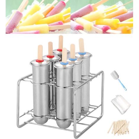 Stampi per ghiaccioli, set di 6 stampi per ghiaccioli, stampi per gelato fatto in casa, macchina per cubetti di ghiaccio in acciaio inox, ghiaccioli, gelato alla frutta, gelato fai da te (1/5)