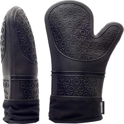Professionnels Gants de Four, Maniques Gants de Cuisine Silicone, 1 Paire Gant Anti Chaleur, Gants étendus pour Pizza et Cuisine (Noir) (1/3)