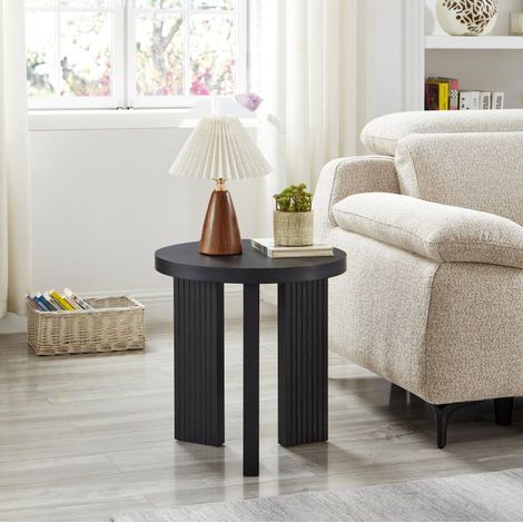 Mesa auxiliar redonda 44,5 x 44,5 x 45 cm en MDF negro, diseño de 3 patas DESVIAE (1/5)