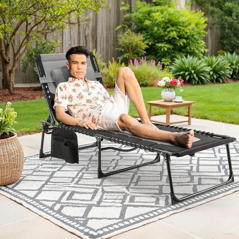 1PC Folding Sun Lounger Garden Recliner Chair Camping Bed for Beach Pool Office 5-Position Adjustable (1/5)