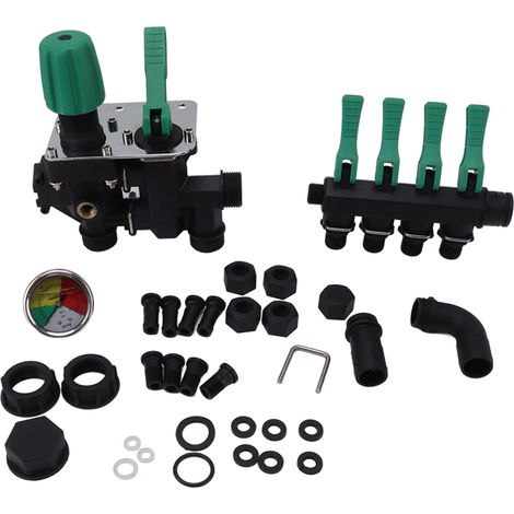 4-Wege-Bewässerungsverteiler mit Wasserhahn und Manometer, einfache Installation, rostfrei für Garten und Landwirtschaft (1/5)