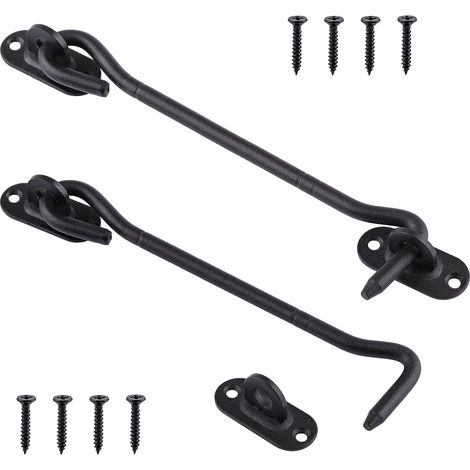 2 x 20 cm Crochets Cabine en Acier Inoxydable Noir - Loquets Crochet de Porte – Serrure à Crochet de Porte pour Porte Coulissante, Armoire, Cabanon, Garage, Jardin - Crochet de Fenêtre (1/5)