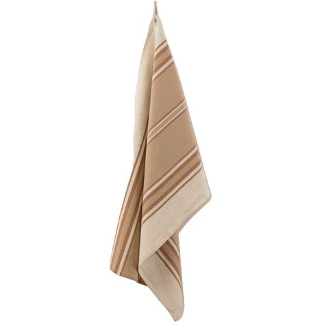 Torchon en coton et lin à rayures Marron Brun 50x70 cm (1/2)